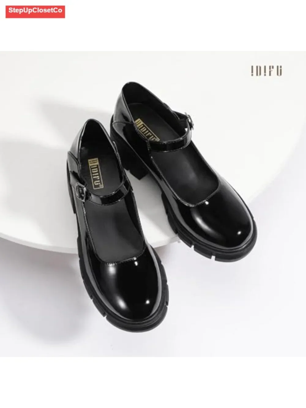 IDIFU Mary Jane Platform Pumps Low Block Heel Dress Shoes Women Comfortable